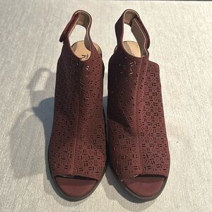 Restricted Suede Burgundy Open-Toe Heels